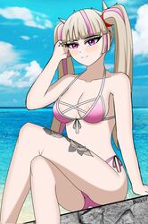 1girls beach bikini blonde_hair breasts commission crossed_legs daikiri_di_mon fortnite fortnite:_battle_royale leg_tattoo lennox_rose_(fortnite) looking_at_viewer multicolored_hair pink_bikini pink_hair sitting tattoo rating:Questionable score:23 user:Falagel24