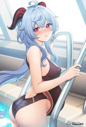  blue_hair female fukuro_ko_(greentea) ganyu_(genshin_impact) genshin_impact hdddestroyer long_hair one-piece_swimsuit pool pregnant swimsuit third-party_edit  rating:explicit score: user:noobmaster68