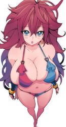 1girl 1girls android android_21 android_21_(human) arc_system_works bandai_namco belly_button_piercing big_breasts blue_eyes blush bracelets brown_hair dragon_ball dragon_ball_fighterz ear_ring elbow_gloves fanart female hair_between_eyes long_hair messy_hair omochi_db red_ribbon skimpy_bikini voluptuous voluptuous_female vomi_(dragon_ball) rating:Questionable score:63 user:OmegaIX