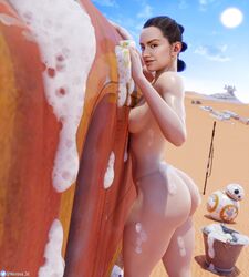 1girls 3d absurd_res ass bb-8 big_butt breasts brown_hair female female_only hi_res highres nemesis_3d nude rey shiny_skin soap soap_bubbles soapy standing star_wars thick_thighs thighs rating:Explicit score:108 user:Nemesis_3d