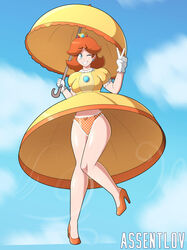 assentlov blue_eyes brown_hair female female_only mario_(series) nintendo panties princess_daisy upskirt white_skin rating:Questionable score:47 user:Bylethlover