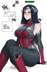 1girls black_hair blue_eyes female female_focus irelia_xan korean_text league_of_legends long_hair medium_breasts mr.skull pale-skinned_female pale_skin ratatatat74 riot_games solo teamfight_tactics translation_request rating:Questionable score:303 user:Zabior