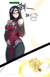 1girls black_hair blue_eyes female female_focus irelia_xan korean_text league_of_legends long_hair medium_breasts mr.skull pale-skinned_female pale_skin ratatatat74 riot_games teamfight_tactics translation_request rating:Explicit score:133 user:Zabior