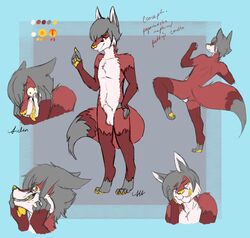  action_pose aiden_stahli anthro bittervow canid canine claws fox fur grey_body grey_fur grey_hair hair handpads hi_res hybrid insane male mammal nude pawpads paws pose red_body red_fur tongue tongue_out yellow_eyes yellow_pawpads  rating:explicit score: user:bot