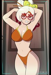 1girls animated areolae armpits assentlov assisted_exposure big_breasts bikini blush blush_lines breasts covering covering_breasts embarrassed female female_only glasses looking_at_viewer nipples purah purah_(tears_of_the_kingdom) red_eyes smile solo solo_female tagme the_legend_of_zelda video white_hair rating:Explicit score:146 user:RISE-16