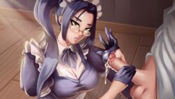 1boy 1girls cum_in_glove dick eleanora_(horny_villa) female glasses handjob horny_villa maid maid_uniform male nutaku yellow_eyes rating:Explicit score:23 user:Fap_Love