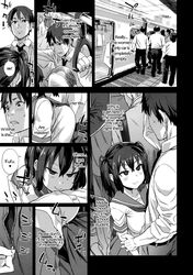 1girls 6+boys asanagi big_breasts black_hair blush blushing breast_press breasts button_down_shirt clothed clothing comic crowd manga monochrome necktie original pigtails school_uniform schoolgirl short_sleeves shortstack size_difference smile smiling smug smug_face smug_grin tease teasing train train_interior undoing_clothing uniform zipper zipper_pull_tab rating:Explicit score:42 user:User92781