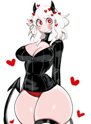 black_horns black_sweater black_tail blush breasts cleavage curvy demon_girl demon_horns demon_tail female heart heart-shaped_pupils helltaker horns modeus_(helltaker) panties red_eyes red_panties ribbed_sweater standing sweater symbol-shaped_pupils tail thick_thighs thighs underwear usa37107692 white_background white_hair wide_hips rating:Questionable score:251 user:grimmriper25