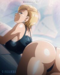 android_18 ass bikini blonde_hair blue_eyes breasts dindakai dragon_ball dragon_ball_super dragon_ball_super_super_hero ear_piercing earrings female from_behind frown jewelry large_breasts legs looking_back lying milf piercing shiny_skin solo swimsuit thighs rating:Explicit score:179 user:Ballisthick