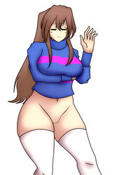 2d 2d_(artwork) 2d_artwork arm_under_breasts belly_button color cute eyes_closed female female_frisk frisk long_hair pussy pussy_exposed standing tagme undertale undertale_(series) voluptuous_female waving yazuel_aliel rating:Explicit score:86 user:lemdes