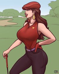 big_breasts big_lips bimbo_lips breasts brown_hair brunette_hair female female_only golf golf_club golf_course golf_outfit huge_lips large_lips lips long_hair mario_(series) mario_golf nintendo pauline raiounsfw red_lips thick_lips rating:Questionable score:101 user:dlguy95