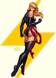 1girls 2dnsfw 2dswirl alternate_version_available ass avengers big_breasts blonde_female blonde_hair carol_danvers clothed domino_mask female female_only gloves long_gloves marvel marvel_comics ms._marvel ms._marvel_(carol_danvers) solo superhero superheroine thigh_boots thighhighs rating:Explicit score:26 user:DarkMando