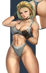 1girls ass blonde_hair blue_eyes calvin_klein cammy_white capcom choker cleavage felox08 female female_only fingerless_gloves fit fit_female looking_at_viewer medium_hair solo sportswear street_fighter street_fighter_6 thick_thighs rating:Questionable score:58 user:!nner$elf89