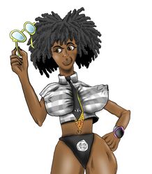 black_hair brown_eyes dark-skinned_female doctor_slone fortnite looking_to_the_side nipples_visible_through_clothing panties smirk solo rating:Explicit score:2 user:34NG6969