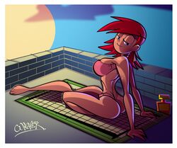 barefoot bikini cartoon_network female female_only foster's_home_for_imaginary_friends frankie_foster human looking_back mizugi red_hair solo sunbathing thong wagner rating:Questionable score:87 user:bot