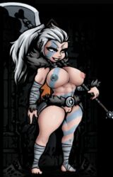 1girls abdominals abs alternate_costume alternate_hair_color alternate_skin_color arm_wrap arm_wraps armed armor athletic athletic_female bardiche blue_eyes body_paint breasts clothed clothing cute_girl darkest_dungeon determined evil_smile face_paint female female_only fur fur_collar fur_trim grin grinning gritted_teeth half-closed_eyes hand_wraps heart heart_cutout heart_pendant hellion_(darkest_dungeon) holding holding_object holding_weapon human humanoid jaggy_lines large_breasts leather_armor leg_wrap leg_wraps light-skinned_female light_skin long_hair long_ponytail medieval melee_weapon mostly_nude mostly_nude_female muscular muscular_female naked nipples_visible_through_clothing nude nude_female paint pendant png polearm ponytail pussy scandinavian_female silver_eyes silver_hair six_pack skimpy skimpy_armor skimpy_clothes skimpy_costume skimpy_outfit small_feet smile smiling solo solo_female stripes thick_thighs thighs tribal_markings tribal_paint triceps two_handed_weapon unconvincing_armor war_paint warpaint weapon weapon_over_shoulder white_eyes white_hair wild_hair xelsword rating:Explicit score:12 user:Space_alien