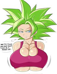 1girls alternate_breast_size areola_slip areolae big_breasts breast_expansion breast_squish breasts busty dialogue dragon_ball dragon_ball_super earrings green_hair huge_breasts kafla kefla large_breasts lewdyartz sweat thick rating:Explicit score:137 user:TheGoat_xxxx