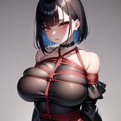 1girls ai_generated black_hair blue_hair blush blushing blushing_at_viewer bob_cut bondage bondage_over_clothes bound bound_breasts breasts bust busty choker curvaceous curvy_female dark_clothing dark_hair ear exposed_shoulders female female_only femsub goth goth_clothing goth_girl huge_breasts human human_female large_breasts looking_at_viewer multicolored_hair nemus_waifu_generator pink_eyes pooplool red_rope restrained restrained_arms restraints rope_bondage ropes secretly_loves_it shibari shibari_over_clothes short_hair shoulders sole_female solo solo_female squeezed submissive_female tagme tied tied_up tight_bondage tilted_head voluptuous voluptuous_female rating:Explicit score:29 user:pooplool