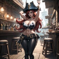 1girls ai_generated big_breasts blue_eyes cixf female_only hourglass_figure league_of_legends looking_at_viewer miss_fortune pirate_hat red_hair riot_games solo solo_female thick_thighs wide_hips rating:Questionable score:113 user:cixf