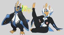  anthro beak bittervow black_body black_skin blue_body blue_eyes blue_skin breasts empoleon female generation_4_pokemon hair nintendo nipples nude pink_nipples pokemon pokemon_(species) raised_leg smile solo stretching white_hair yellow_body yellow_skin  rating:explicit score: user:bot