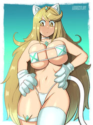 assentlov big_breasts bikini blonde_hair breasts cat_ears cat_gloves cat_tail catgirl choker cleavage core_crystal gloves gold_tiara hands_on_hips large_breasts long_hair mythra tail thigh_garter tiara xenoblade_(series) xenoblade_chronicles_2 yellow_eyes rating:Explicit score:54 user:Johnnx