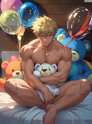 1boy ai_generated blush blushing_at_viewer blushing_male bobsi gay katsuki_bakugou male male_only muscular muscular_arms muscular_male muscular_shoulders my_hero_academia nipples plushie yaoi rating:Explicit score:76 user:usuenr