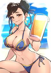 1girls :3 abs alcohol alternate_costume ap_cammy beach beer beer_glass bikini blush breasts brown_eyes brown_hair capcom chun-li drink earrings female female_only food fruit fully_clothed hair_bun hidden_hand jewelry large_breasts lemon lemon_slice looking_at_viewer mature mature_female mature_woman navel offering offering_drink oppai smile solo street_fighter street_fighter_6 swimsuit thick_thighs thighs voluptuous rating:Questionable score:103 user:Ballisthick