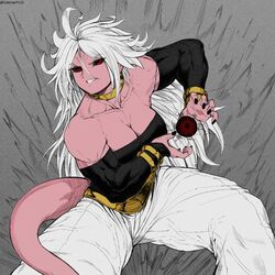 1girls android_21 android_21_(evil) arabian_clothes athletic_female bare_shoulders big_breasts black_nails black_sclera bracelet breasts dragon_ball dragon_ball_fighterz dragon_ball_z energy energy_ball female female_focus fit_female harem_outfit incoming_attack jewelry looking_at_viewer majin_android_21 monster_girl muscular muscular_female pink_body pink_skin pointy_ears red_eyes smile smiling_at_viewer solo solo_female speedl00ver spiked_hair tail teeth white_hair rating:Safe score:72 user:Chfuzz21