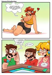 2boys 2girls alternate_outfit areolae big_breasts bimbo blonde_hair blue_eyes breasts brown_hair crop_top flashing funny luigi mario mario_(series) nail_polish nipples princess_daisy princess_peach thegreyzen thehornyzen thick_thighs rating:Explicit score:168 user:RISE-16