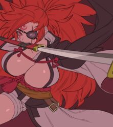 1girls 2d baiken big_breasts bouncing_breasts breasts breasts_bigger_than_head byunsang_(artist) emotionless expressionless eyepatch female female_focus female_only guilty_gear looking_at_viewer pose sword weapon rating:Questionable score:48 user:NoodleSalad