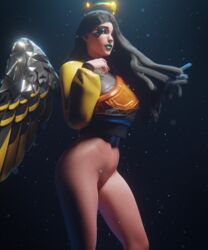 1girls 3d alternate_version_available angel angel_wings ark_(fortnite) athletic athletic_female black_hair blender bottomless clothed clothing curvy curvy_body curvy_female curvy_figure d'ark_(fortnite) epic_games female female_focus female_only fortnite green_lipstick green_makeup half-dressed half_naked halo headwear highres leggings lewdrex light-skinned_female light_skin lipstick long_hair looking_at_viewer makeup nose_piercing pants piercing pose posing simple_background smile smiling solo solo_focus standing thick_thighs topwear wings rating:Explicit score:6 user:mango05