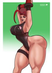 1girls armpit_crease armpits arms_up ass ass ass_up big_ass big_breasts black_lipstick cammy_white capcom colacat95 eyeshadow leotard lipstick muscular muscular_thighs nipple_bulge nipples_visible_through_clothing presenting red_hair street_fighter street_fighter_6 stretching stretching_arms thick thick_ass thick_thighs rating:Questionable score:36 user:Colacat95