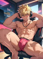 1boy ai_generated big_bulge blush blushing_at_viewer bobsi bulge gay katsuki_bakugou male male_only my_hero_academia yaoi rating:Explicit score:154 user:usuenr