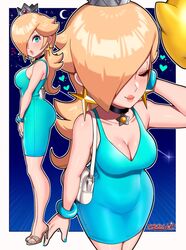 1girls bag bimbo black_choker blonde_hair blue_dress blue_eyes blue_nails bracelet breasts c-shape choker cleavage crown curvy dress earrings female full_body hair_over_one_eye heart high_heels jewelry large_breasts long_hair luma mario_(series) nail_polish necklace nintendo princess_rosalina sarukaiwolf short_dress shoulder_bag side_view sleeveless sleeveless_dress smile star_(symbol) star_choker star_earrings super_mario_galaxy toenail_polish toenails rating:Safe score:192 user:BLB18