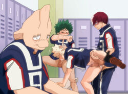 accurate_art_style blush cum_in_ass cum_in_mouth cum_inside darkline exibitionism gay half_naked izuku_midoriya katsuki_bakugou koji_koda koji_kouda locker_room male male_only my_hero_academia public public_nudity public_sex shouto_todoroki spitroast tagme tagme_(character) threesome yaoi rating:Explicit score:83 user:usuenr