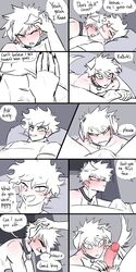 4_ears anthro bulge collar comic dialogue duo english_text genitals hi_res human izuku_midoriya katsuki_bakugou lying male male/male mammal multi_ear my_hero_academia penis pretty_werewolf red_penis shirtless speech_bubble text rating:Explicit score:34 user:bot