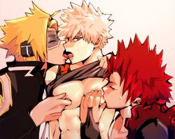 3boys big_breasts darkline denki_kaminari eijirou_kirishima gay katsuki_bakugou kissing male male_only man_boobs my_hero_academia nipple_pinch nipple_play nipple_suck nipple_tweak nipples no_visible_genitalia tagme threesome undressing yaoi rating:Explicit score:61 user:usuenr