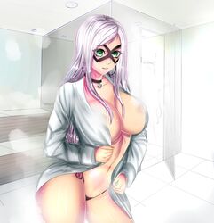 1female bathroom big_breasts black_cat_(marvel) black_panties breasts curvaceous curvy_female detailed detailed_background felicia_hardy female female_only flowerxl green_eyes highres hourglass_figure indoors large_breasts marvel nail_polish necklace no_bra pale-skinned_female panties platinum_hair shower_(place) solo solo_female spider-man_(series) standing straight straight_hair thick_thighs white_clothes white_clothing rating:Questionable score:23 user:Patrick_PAT