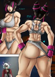 2girls absurd_res angry_face ass big_ass big_breasts black_hair breasts charge_sol comic dialogue female female_only huge_ass juri_han naked panty_pull spiked_collar street_fighter street_fighter_6 tagme thick thick_ass thick_legs thick_thighs rating:Explicit score:46 user:bolhort