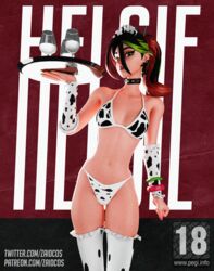 1girls 3d 3d_(artwork) arms arms_up artist_name bare_shoulders belly belly_button black_hair bracelet breasts choker closed_mouth clothed clothing covered_breasts covered_nipples cow_print cow_print_armwear cow_print_bikini cow_print_legwear cow_print_panties cowprint_lingerie digital_media_(artwork) ear_piercings facing_viewer female female_focus female_only fingernails fingers fortnite front_view glass_cup green_eyes green_hair hair hands helsie_(fortnite) hips image kneesocks legs legs_together legwear light_skin looking_at_viewer multicolored_hair navel open_eyes partially_clothed patreon_username red_hair serving_drink serving_tray short_hair shoulders sole_female spiked_bracelet spiked_collar standing stomach text thigh_gap thighs thin_waist twitter_username waist zaidcos rating:Questionable score:82 user:dgdgdgd