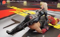 3d 3d_(artwork) absurdres arrogant asphyxiation assassin beaten blender blonde_hair boot_fetish boots calves catsuit choke_hold choking cleavage confident crush crushing dominant dominant_female domination dominatrix female_domination femdom fight fighting fighting_pose fighting_ring head_between_legs head_between_thighs headscissor headscissors helpless high_heel_boots high_heels highres humiliated humiliation jin_kazama jvfemdom kazama_jin leather leather_boots leather_clothing leather_gloves leg_lock leglock legs mixed_wrestling muscular muscular_calves muscular_female muscular_legs muscular_thighs nina_williams ponytail red_face scissorhold shirtless smug smug_face squeezing submission tekken thick_ass thick_thighs thighs wrestling rating:Questionable score:34 user:Jvfemdom