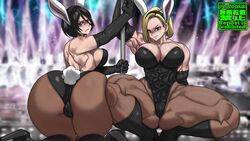 2girls android_18 ass attack_on_titan big_ass big_breasts big_butt black_hair blonde_hair bunny_ears bunny_tail bunnysuit cleavage crossover dragon_ball dragon_ball_z earrings fat_ass female female_only headband large_ass large_breasts light-skinned_female light_skin looking_at_viewer mikasa_ackerman rabbit_tail shosho_oekaki stripper_pole thick_thighs thighs wide_hips rating:Questionable score:138 user:HughthyDerg