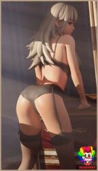 1girls 3d 3d_(artwork) arms artist_name ass ass back back_view bare_shoulders bra closed_mouth clothed clothing covered_breasts digital_media_(artwork) female female_focus female_only fortnite hair hands hips image indoors legs legs_apart legwear lexa_(fortnite) light_skin lingerie looking_at_viewer looking_back open_eyes panties partially_clothed princess_lexa_(fortnite) red_eyes shoulders slymyguy sole_female standing stockings sunrays thighs waist white_hair rating:Questionable score:85 user:dgdgdgd