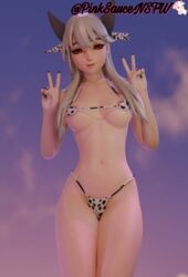 1girls 3d 3d_(artwork) areolae arms arms_up artist_name bare_shoulders belly belly_button breasts breasts breasts closed_mouth clothing covered_nipples cow_ears cow_print cow_print_bikini cow_print_panties digital_media_(artwork) exposed_breasts facing_viewer female female_focus female_only fingernails fingers fortnite front_view hair hands hands-free headband hips image lexa_(fortnite) light_skin long_hair looking_at_viewer mostly_nude navel open_eyes partially_clothed peace_sign pinksaucensfw posing princess_lexa_(fortnite) red_eyes shoulders smile standing stomach string_bikini string_panties thigh_gap thighs thin_waist v_sign waist white_hair rating:Explicit score:68 user:dgdgdgd