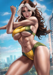 1girls abs absurd_res absurdres anna_marie bare_arms bare_shoulders belt big_breasts bodysuit boots breasts brown_hair busty child_bearing_hips city_background clothed clothed_female clothing dandon_fuga female female_focus female_only fit fit_female green_bodysuit green_clothes green_clothing green_eyes high_resolution highres hips large_breasts large_filesize light-skinned_female light_skin looking_at_viewer marvel marvel_comics muscular muscular_arms muscular_female outdoors outside red_lips red_lipstick rogue_(x-men) stretching stretching_arms superheroine thick_thighs thigh_boots thighs thunder_thighs thunderthighs toned toned_arms toned_body toned_female two_tone_bodysuit two_tone_clothing two_tone_hair very_high_resolution white_hair x-men yellow_boots rating:Explicit score:46 user:Crcole331