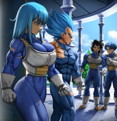 1girls 3boys abs alternate_version_available armor bangs big_breasts black_eyes black_hair blue_eyes blue_hair bra_(dragon_ball) bra_briefs dragon_ball dragon_ball_gt dragon_ball_z elitenappa girl_staring_at_guy's_chest gloves looking_at_another muscular muscular_female muscular_male muscular_thighs novasayajingoku ripped_clothing son_goten super_saiyan_blue thighs tight_clothing trunks_(dragon_ball) trunks_briefs vegeta rating:Questionable score:173 user:Mikesbigdick