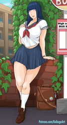 1girls bag big_breasts blue_hair breasts brown_loafers busty hand_on_breast hyuuga_hinata knee_socks kneehighs kneesocks large_breasts loafers medium_hair naruto naruto_(series) naruto_shippuden purple_eyes raikage_art school_uniform schoolgirl smile socks solo standing thick_thighs vines white_socks rating:Explicit score:158 user:CyanXan