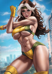 1girls abs absurd_res absurdres anna_marie bare_arms bare_shoulders belt big_breasts bodysuit boots breasts brown_hair busty child_bearing_hips city_background clothed clothed_female clothing dandon_fuga female female_focus female_only fit fit_female green_bodysuit green_clothes green_clothing green_eyes high_resolution highres hips large_breasts large_filesize light-skinned_female light_skin looking_at_viewer marvel marvel_comics muscular muscular_arms muscular_female outdoors outside red_lips red_lipstick rogue_(x-men) stretching stretching_arms superheroine thick_thighs thigh_boots thighs thunder_thighs thunderthighs toned toned_arms toned_body toned_female two_tone_bodysuit two_tone_clothing two_tone_hair very_high_resolution white_hair x-men yellow_boots rating:Explicit score:53 user:Crcole331