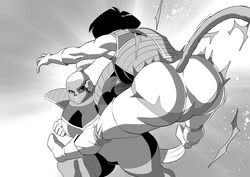 2girls alien ass asshole bare_ass big_ass big_breasts black_and_white bonyu breasts catfight dragon_ball dragon_ball_super dragon_ball_z dragon_ball_z:_kakarot exploding_clothes exploding_out_of_clothes female female_only fight fighting huge_ass huge_breasts large_ass large_breasts overweight ryona saiyan saiyan_armor scouter seripa short_hair size_difference tail thick thick_thighs thighhighs thighs tinted_eyewear tomboy vanbrand white_hair rating:Explicit score:20 user:kmc443