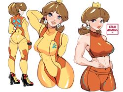 1girls alternate_breast_size alternate_hairstyle ass bodysuit breasts brown_hair casual_outfit_(metroid) cleavage collage cosplay crown female female_only full_body kamii_momoru large_breasts mario_(series) midriff multiple_poses multiple_views nintendo princess_daisy samus_aran_(cosplay) short_hair simple_background skin_tight skindentation skintight smile solo standing tagme tight tight_clothes tight_clothing tight_fit white_background zero_suit zero_suit_samus_(cosplay) rating:Questionable score:151 user:Riflemanharris